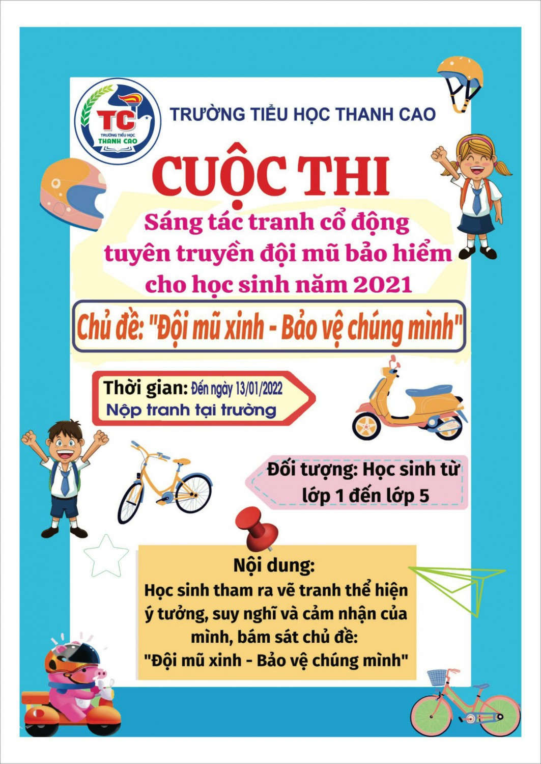 Cuộc thi " Sáng tác tranh cổ động tuyên truyền đội mũ bảo hiểm cho học sinh năm 2021"