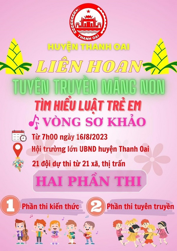 VÒNG SƠ KHẢO LIÊN HOAN TUYÊN TRUYỀN MĂNG NON TÌM HIỂU LUẬT TRẺ EM HUYỆN THANH OAI SẼ DIỄN RA NGÀY