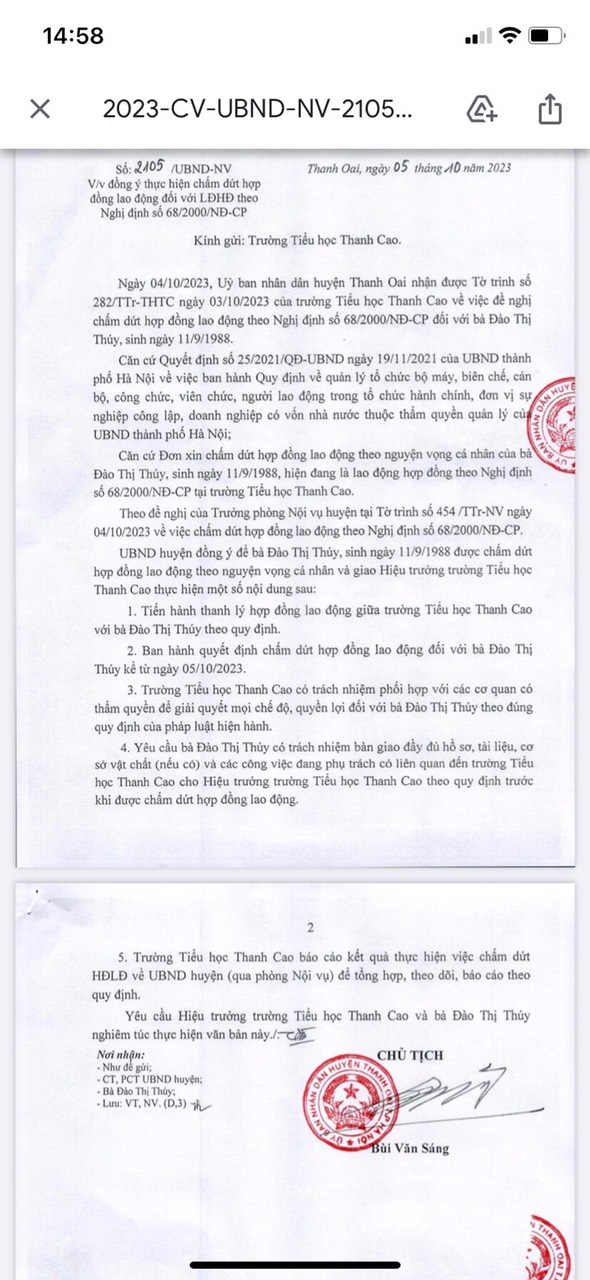 Công văn số 2105/UBND- NV V/v đồng ý thực hiện chấm dứt hợp đồng lao động với LĐHĐ theo Nghị định số 68/2000/NĐ-CP