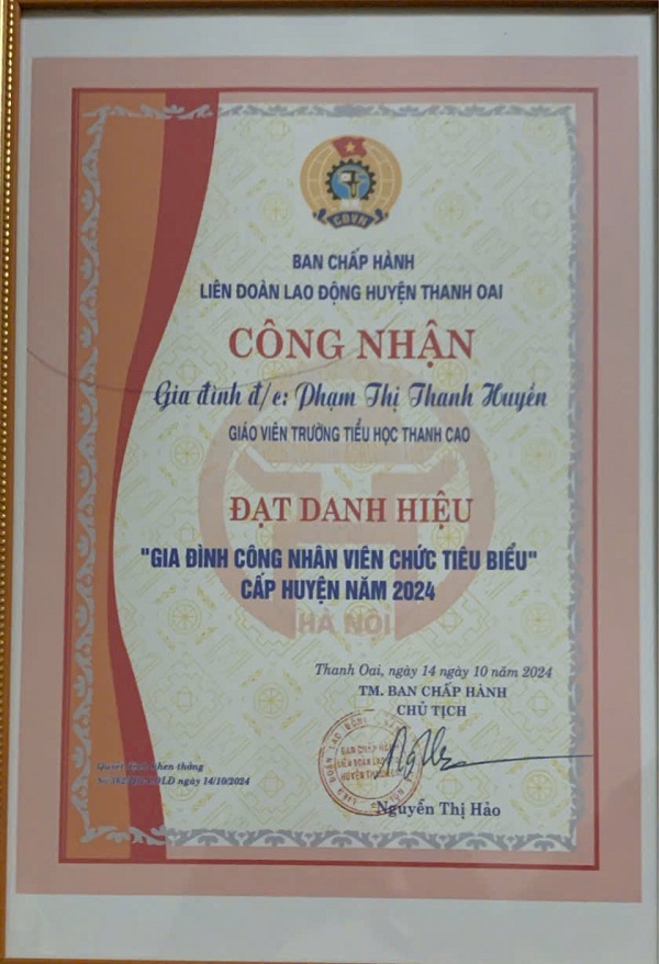 Liên đoàn lao động Huyện Thanh Oai: Biểu dương gia đình CNVCLĐ tiêu biểu năm 2024