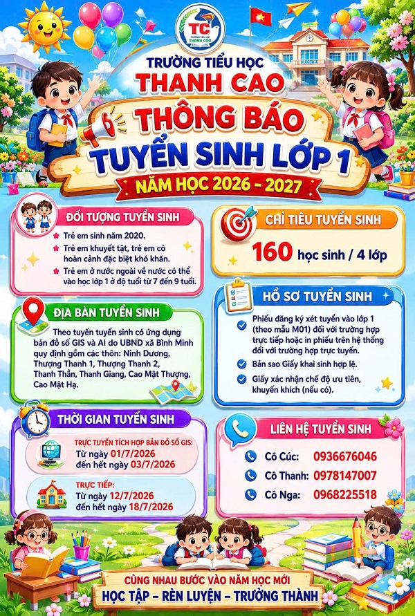 Thông báo tuyển sinh vào lớp 1 năm học 2026 - 2027